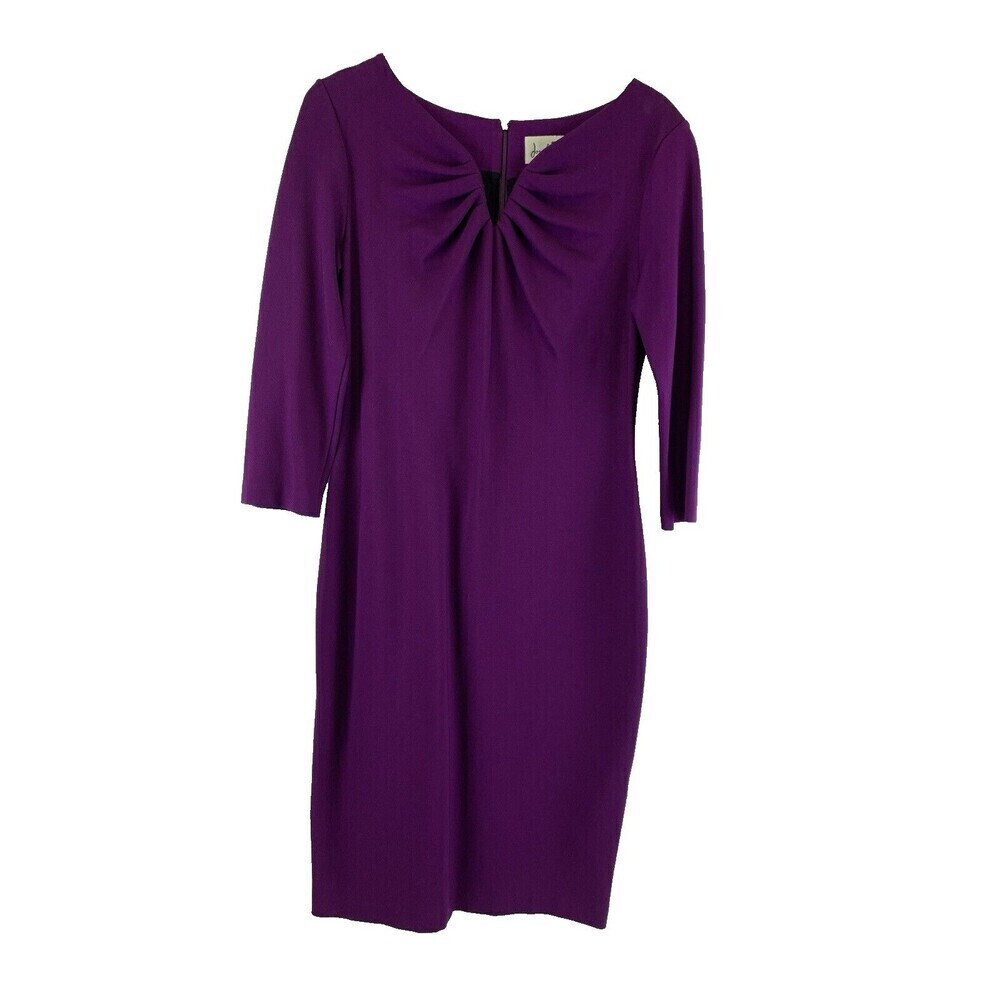 Joseph Ribkoff Purple Sheath Dress Structured V-Neck‎ 3/4 Sleeves Knee Womens 8